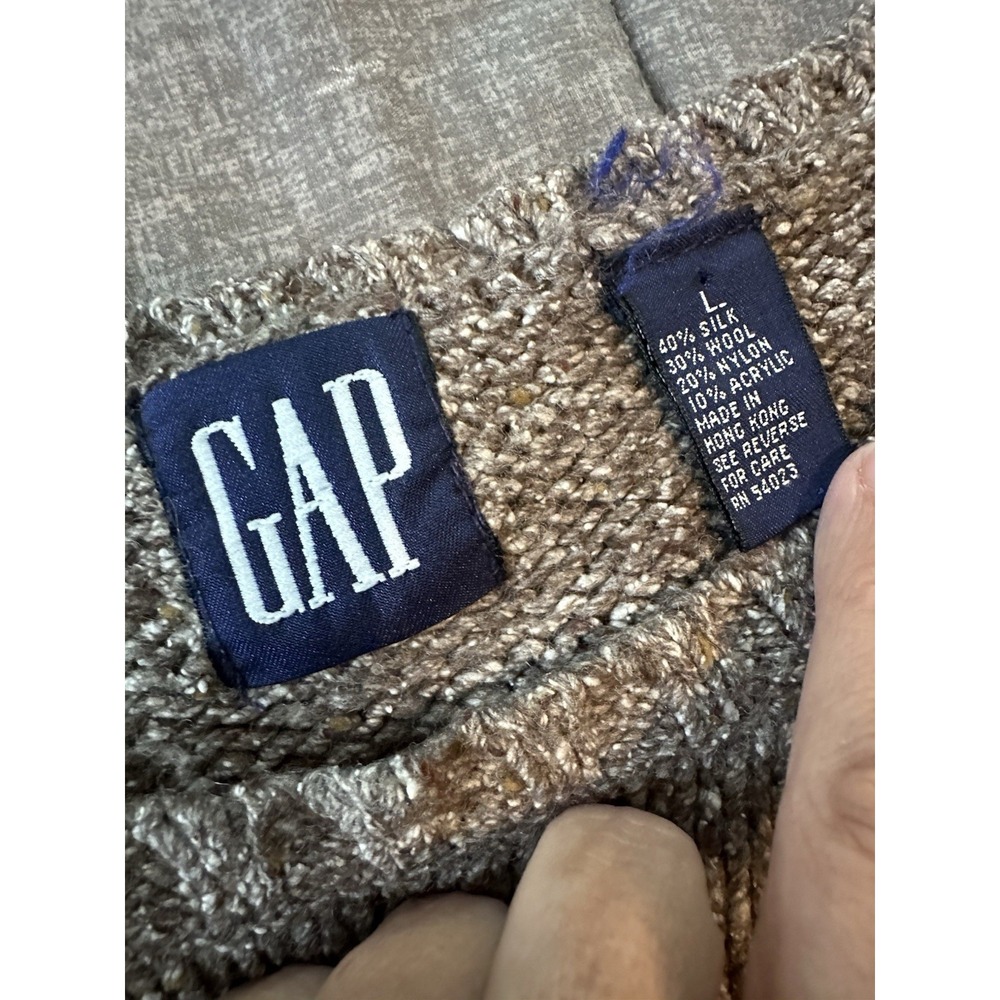 Vintage Gap Silk Wool Blend Sweater Womens L Brown Oatmeal Taupe 90s Preppy - Picture 5 of 6